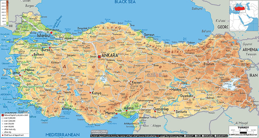 Detailed Topographic Map of Turkey Showing Major Cities and Geographic Features HD wallpaper