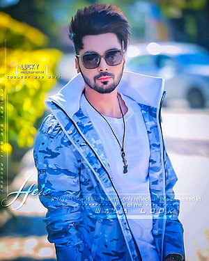 Handsome man wearing sunglasses and blue camouflage jacket portrait, Attitude New Attitude New Smart Boy Pic, stylish boy dp HD phone wallpaper
