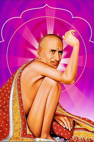 Shegaon Shree Gajanan Maharaj Portrait with Purple Mandala Background HD phone wallpaper