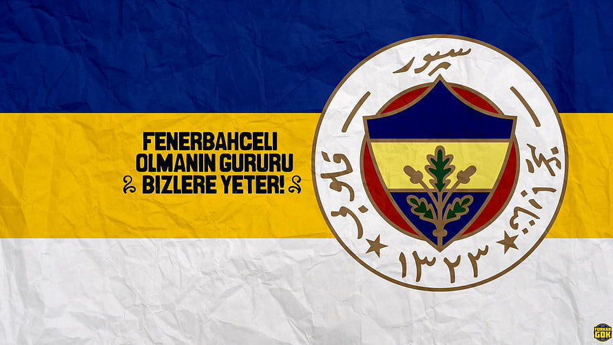 Fenerbahce Football Club Crest On Crumpled Blue Yellow And White Flag Background HD wallpaper