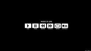 Minimalist Music Player Interface with Play Pause and Rewind Controls on Black Background HD wallpaper