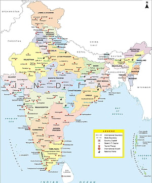 Detailed Political Map of India Showing States, Capitals, and Tourist Places HD phone wallpaper