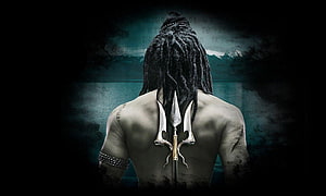 Lord Shiva Back View With Trident And Dreads In Dark Misty Landscape HD wallpaper