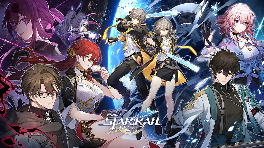Honkai Star Rail Ensemble Cast Artwork with Space Station and Planet Backdrop HD wallpaper