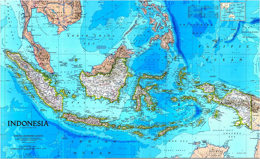 National Geographic Society Indonesia Map with Topographic Relief and Island Labels HD wallpaper