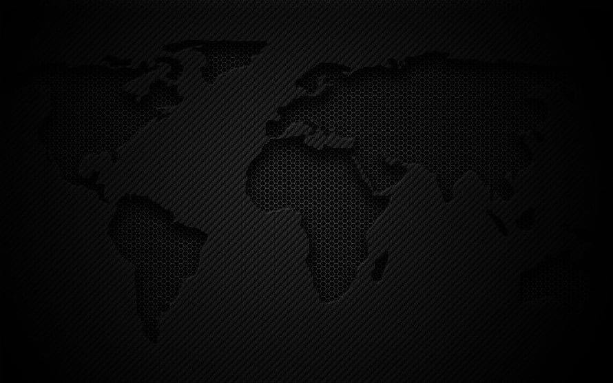 Dark Hexagonal World Map Pattern with Diagonal Stripes on Black Background HD wallpaper