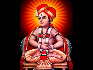 Lord Hanuman Sitting in Meditation Pose with Red Turban and Floral Garlands, Sant Dnyaneshwar, sant tukaram HD wallpaper
