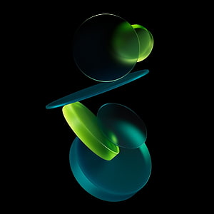 Abstract 3D Geometric Composition with Translucent Green and Teal Shapes on Black Background HD phone wallpaper