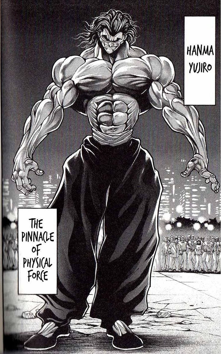 Hanma Yujiro from Baki the Grappler in a Powerful Black and White Manga Panel HD phone wallpaper