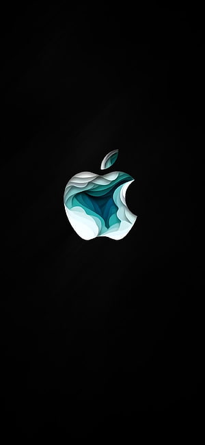 Apple Logo with Teal and White Layered Paper Art on Black Background HD phone wallpaper