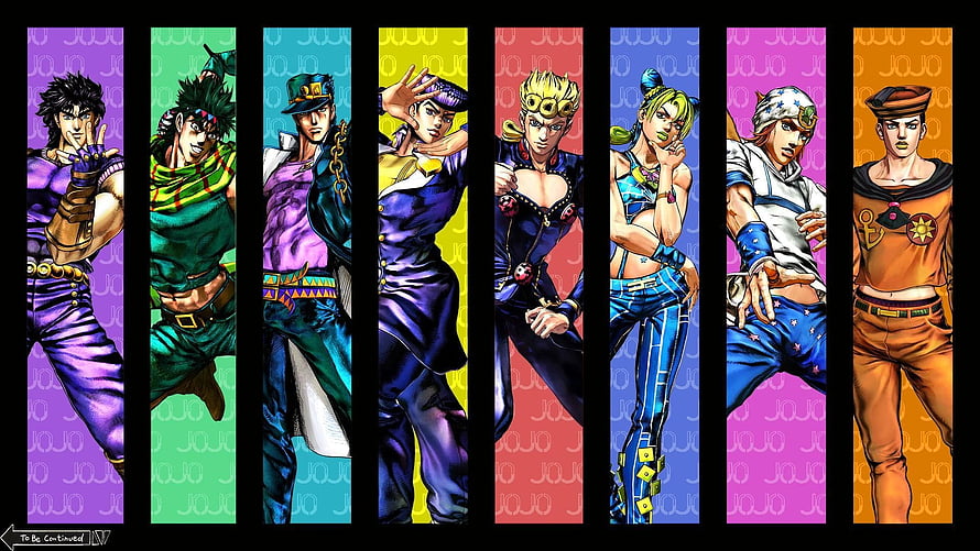 JoJo's Bizarre Adventure Part 4 Protagonists in Vibrant Vertical Panels HD wallpaper