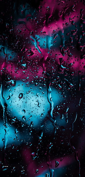 Neon Raindrops on Glass Abstract Wallpaper with Blue and Pink Bokeh Lights HD phone wallpaper