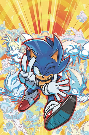 Sonic the Hedgehog Peace Sign Pose with Friends and Rivals HD phone wallpaper
