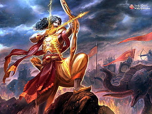Arjuna Drawing Gandiva Bow in Epic Mahabharata Battle Scene with War Elephants HD wallpaper