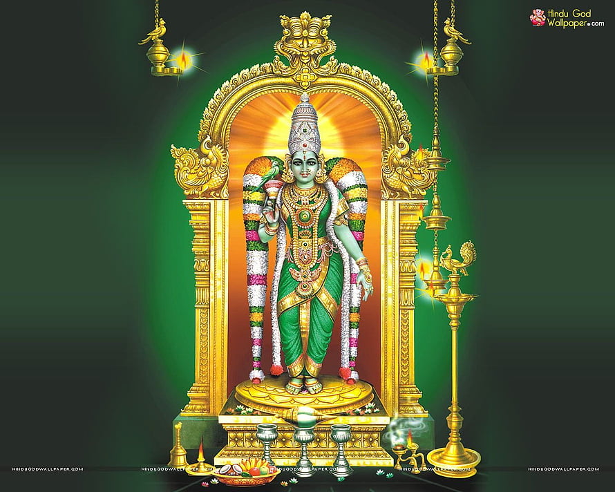 Meenakshi Amman Deity in Golden Temple Arch with Oil Lamps and Flower Garland, Meenakshi Amman Temple, on Jakpost.travel, #meenakshi amman HD wallpaper