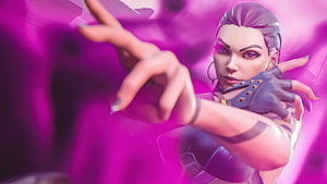 Reyna from Valorant casting a purple spell with glowing eyes and tactical gear HD wallpaper