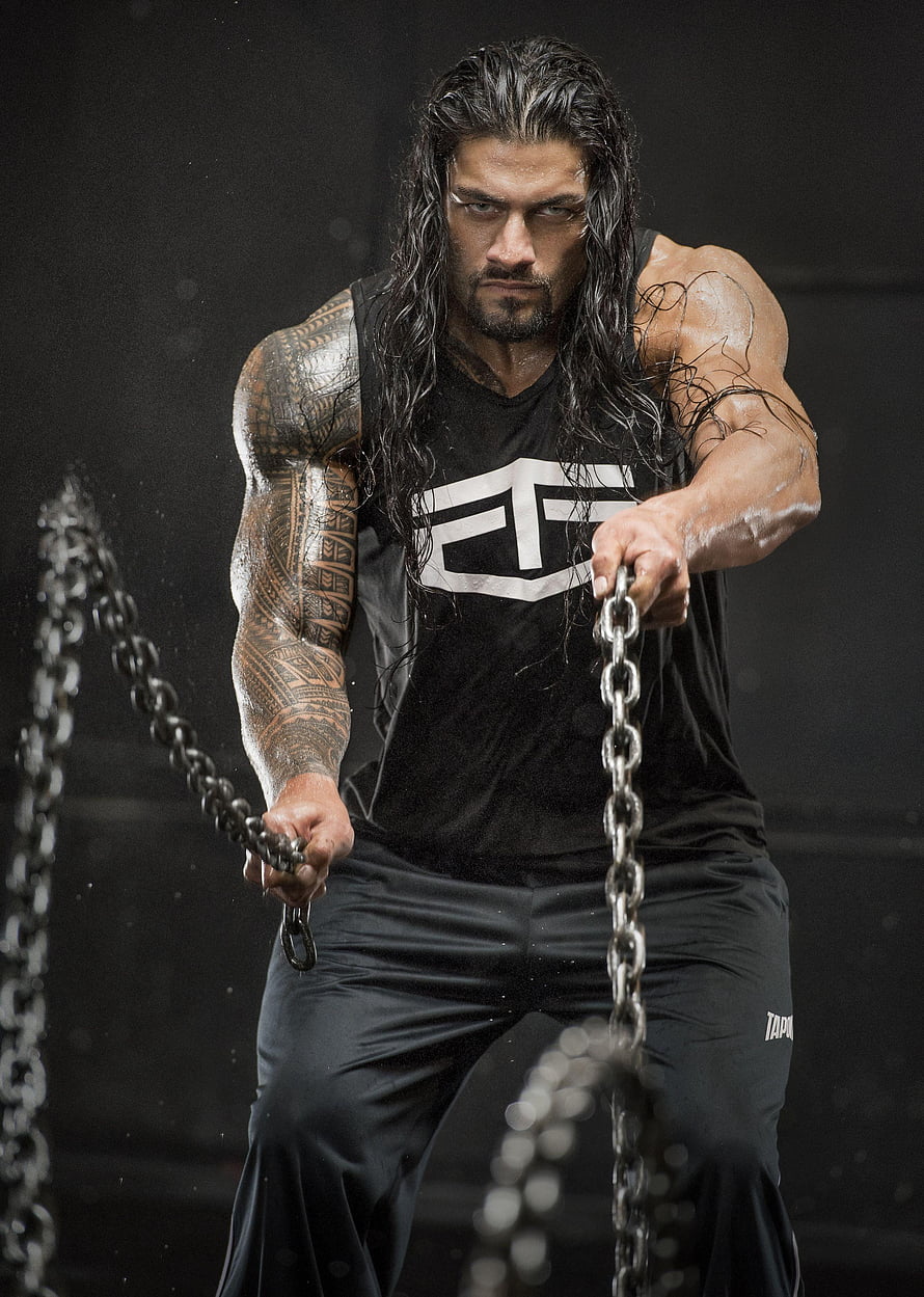 Roman Reigns Intense Workout Pulling Heavy Chains in Black Gym Wear, Roman Reigns , Roman Reigns, wwe roman reigns HD phone wallpaper