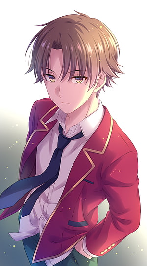 Anime Boy in Red Blazer with Gold Trim and Loose Tie HD phone wallpaper
