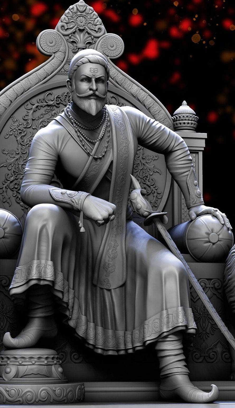 3D Sculpture of a Majestic King Sitting on an Ornate Throne with Sword HD phone wallpaper
