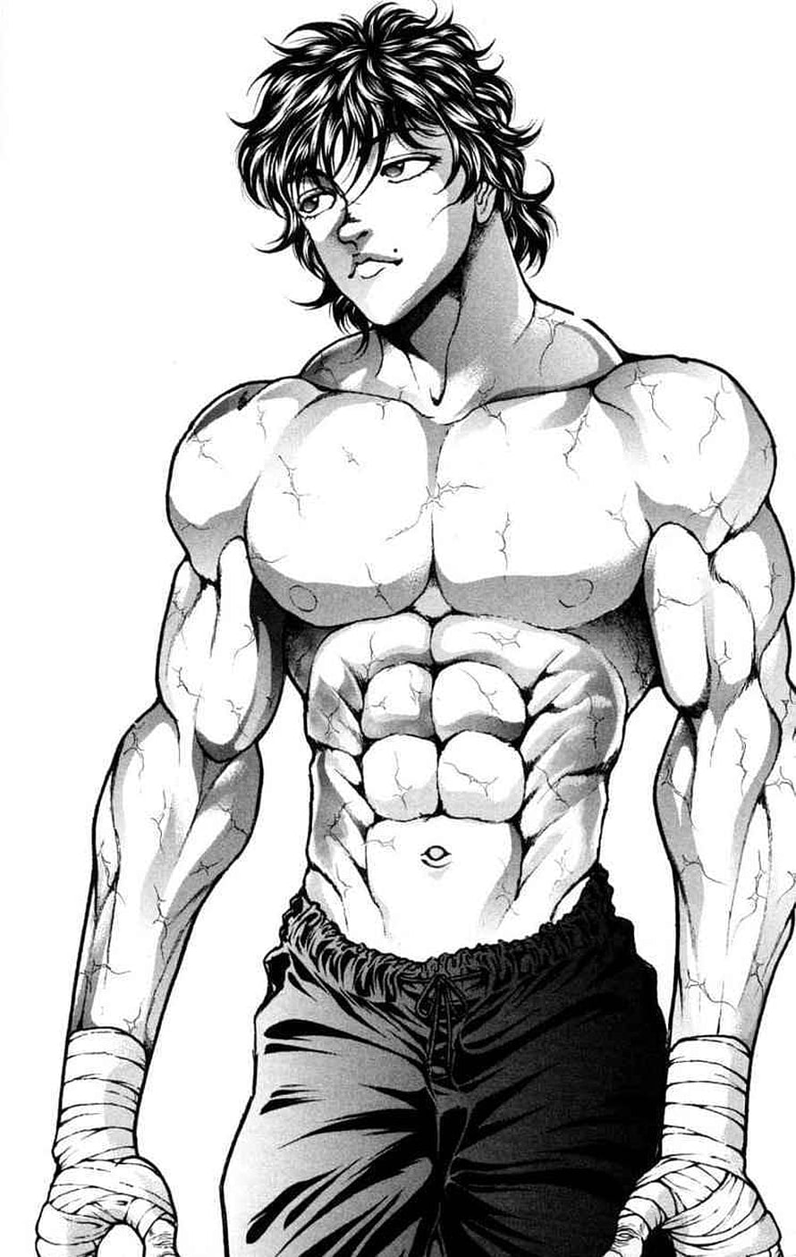 Baki Hanma Muscular Black and White Manga Character Illustration HD phone wallpaper