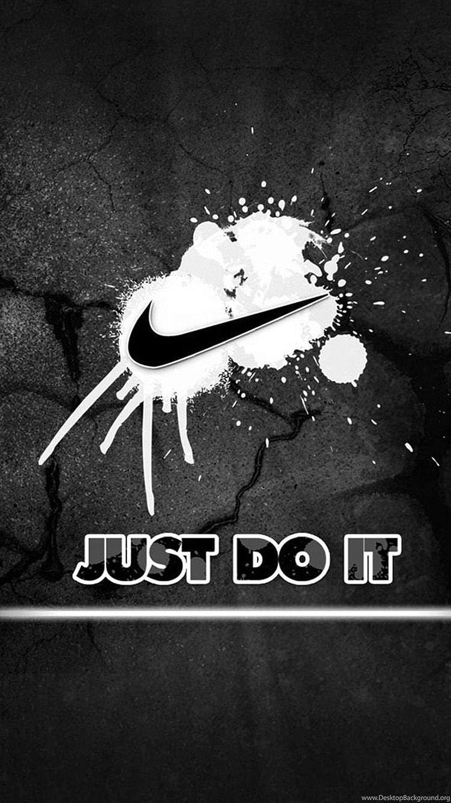 Nike Just Do It Black and White Graffiti Swoosh Logo on Cracked Concrete Wall HD phone wallpaper