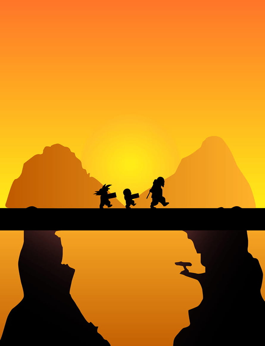 Dragon Ball Z Silhouette of Goku, Krillin, and Master Roshi Walking at Sunset HD phone wallpaper