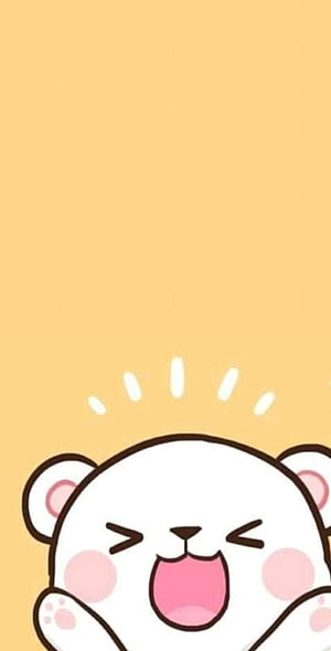 Cute Laughing White Bear Cartoon on Warm Yellow Background HD phone wallpaper