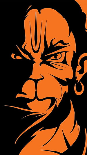 Orange and Black Stylized Portrait of Hanuman with Intense Gaze and Traditional Markings, Pardeep shop on lordsriganesha, awesome hanuman HD phone wallpaper