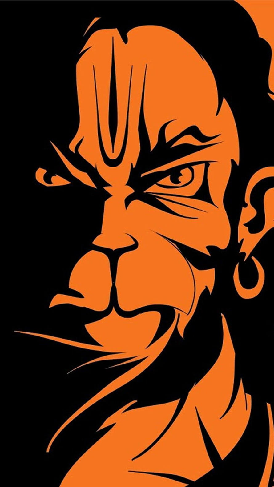 Orange and Black Stylized Portrait of Hanuman with Intense Gaze and Traditional Markings, Pardeep shop on lordsriganesha, awesome hanuman HD phone wallpaper