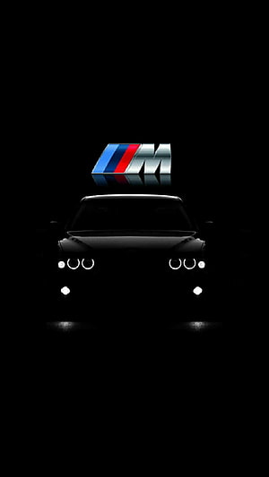 BMW M Logo Above Silhouette of E39 M5 Front Headlights in Dark Minimalist Style HD phone wallpaper