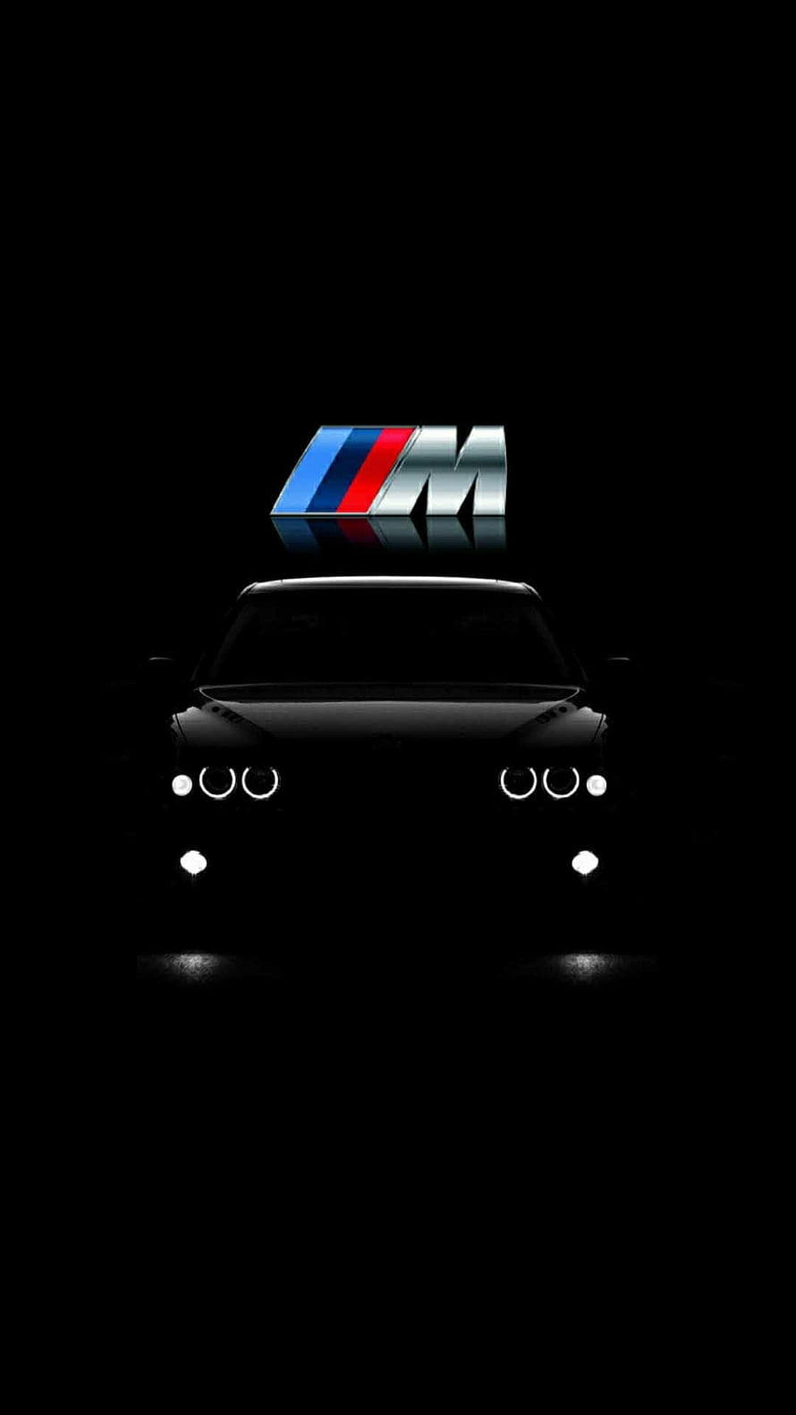 BMW M Logo Above Silhouette of E39 M5 Front Headlights in Dark Minimalist Style HD phone wallpaper