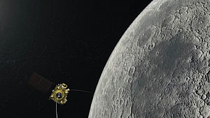 Chandrayaan 2 Orbiter Approaching the Cratered Lunar Surface in Deep Space HD wallpaper