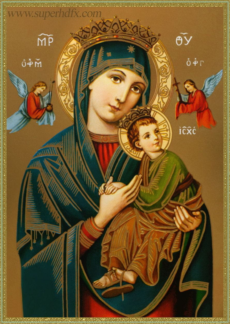 Traditional Orthodox Icon of the Virgin Mary and Christ Child with Angels HD phone wallpaper