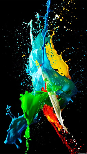 Vibrant Multicolor Paint Splash Explosion on Black Background HD phone wallpaper