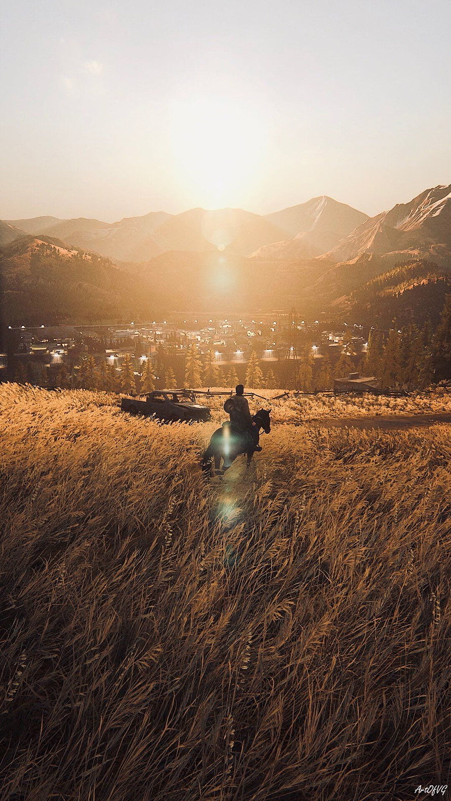 Red Dead Redemption 2 Cowboy Riding Horse Through Golden Grass Field At Sunset HD phone wallpaper