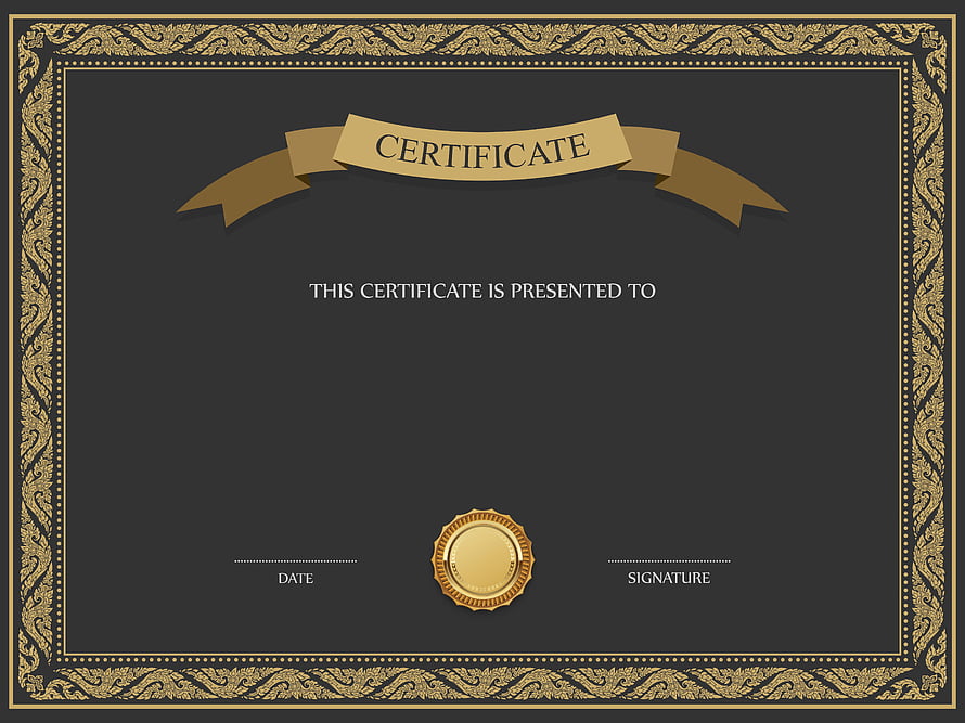 Elegant Black and Gold Certificate Template with Ornate Border and Seal HD wallpaper