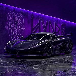 Matte Black Koenigsegg Jesko Absolut in Neon Purple Cyberpunk Garage HD phone wallpaper