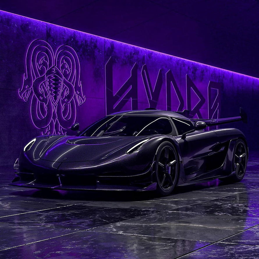 Matte Black Koenigsegg Jesko Absolut in Neon Purple Cyberpunk Garage HD phone wallpaper