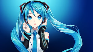 Hatsune Miku Anime Character Wearing Headphones and Futuristic Sleeve HD wallpaper