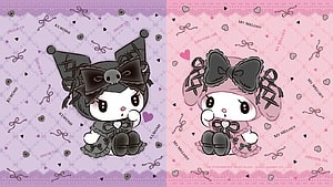 Kuromi and My Melody in Gothic Lolita Style with Bows and Skulls HD wallpaper