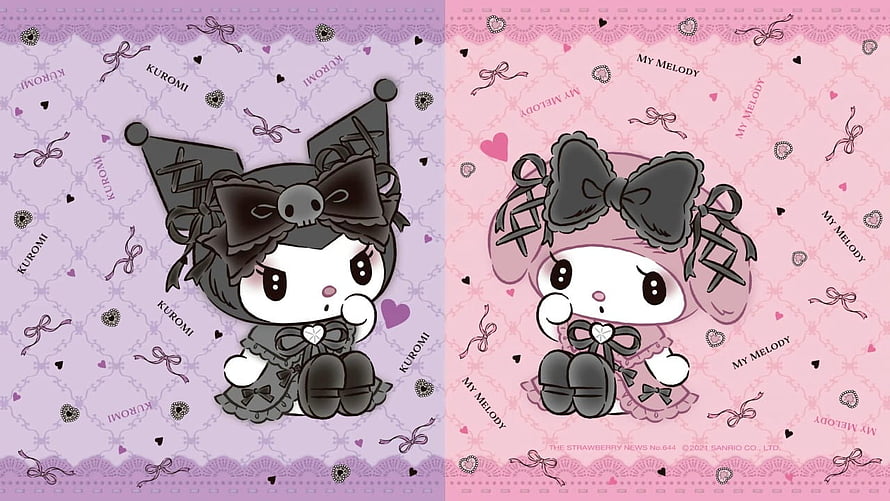 Kuromi and My Melody in Gothic Lolita Style with Bows and Skulls HD wallpaper