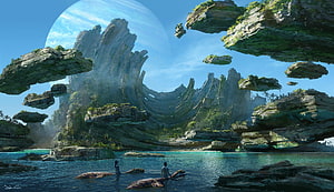 Avatar Concept Art Featuring Floating Islands and Turquoise Lagoon HD wallpaper