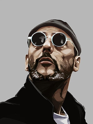 Stylized Digital Portrait of a Bearded Man in Round Sunglasses and Flat Cap, Leon The Professional, leon movie HD phone wallpaper