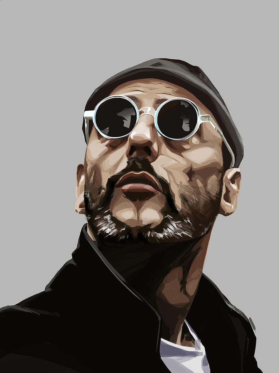 Stylized Digital Portrait of a Bearded Man in Round Sunglasses and Flat Cap, Leon The Professional, leon movie HD phone wallpaper