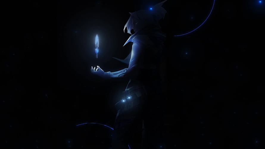 Ezreal Star Guardian Skin Holding Glowing Blue Orb in Dark Space HD wallpaper