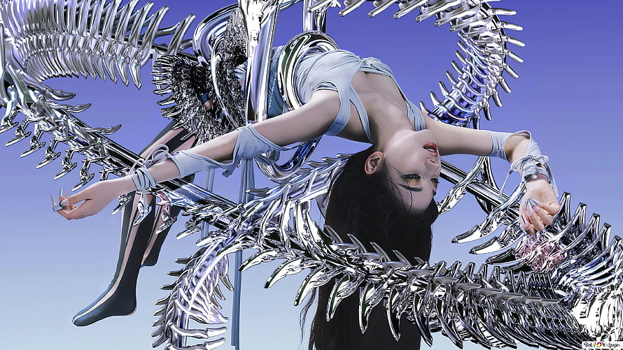 Karina from aespa in Savage MV with metallic chrome wings and futuristic styling HD wallpaper