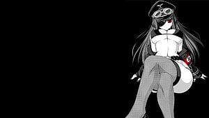 Anime Girl in Military Uniform with Goggles and Cap on Black Background HD wallpaper