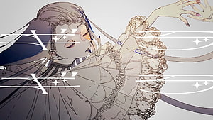 ado Anime Style Illustration of a Girl in a Lace Dress with Ethereal White Text Overlay HD wallpaper