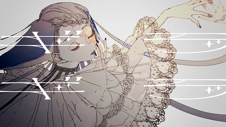 ado Anime Style Illustration of a Girl in a Lace Dress with Ethereal White Text Overlay HD wallpaper