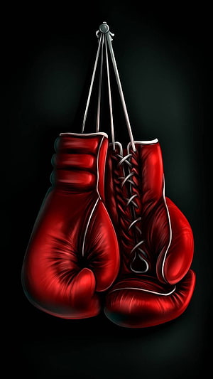 Classic Red Boxing Gloves Hanging on Black Background HD phone wallpaper